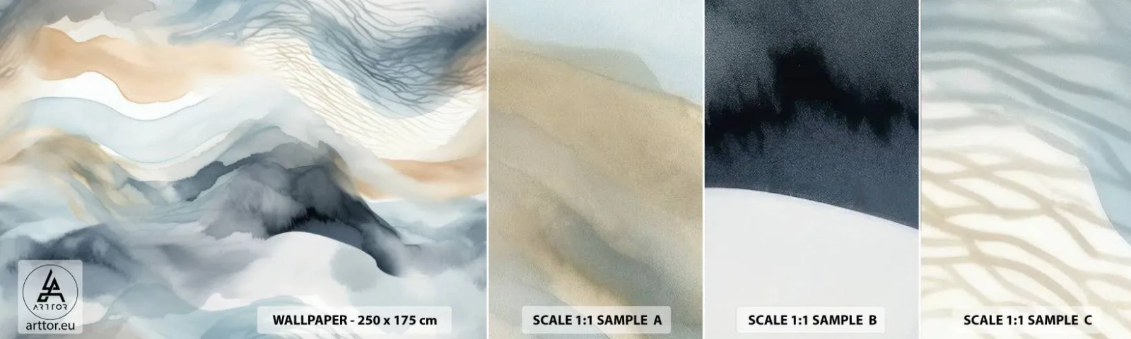 Muestra De Fotomural Standard Eco - Abstracción de nieve y niebla - Pedazo, Acuarela, Minimalismo - 100x30 cm