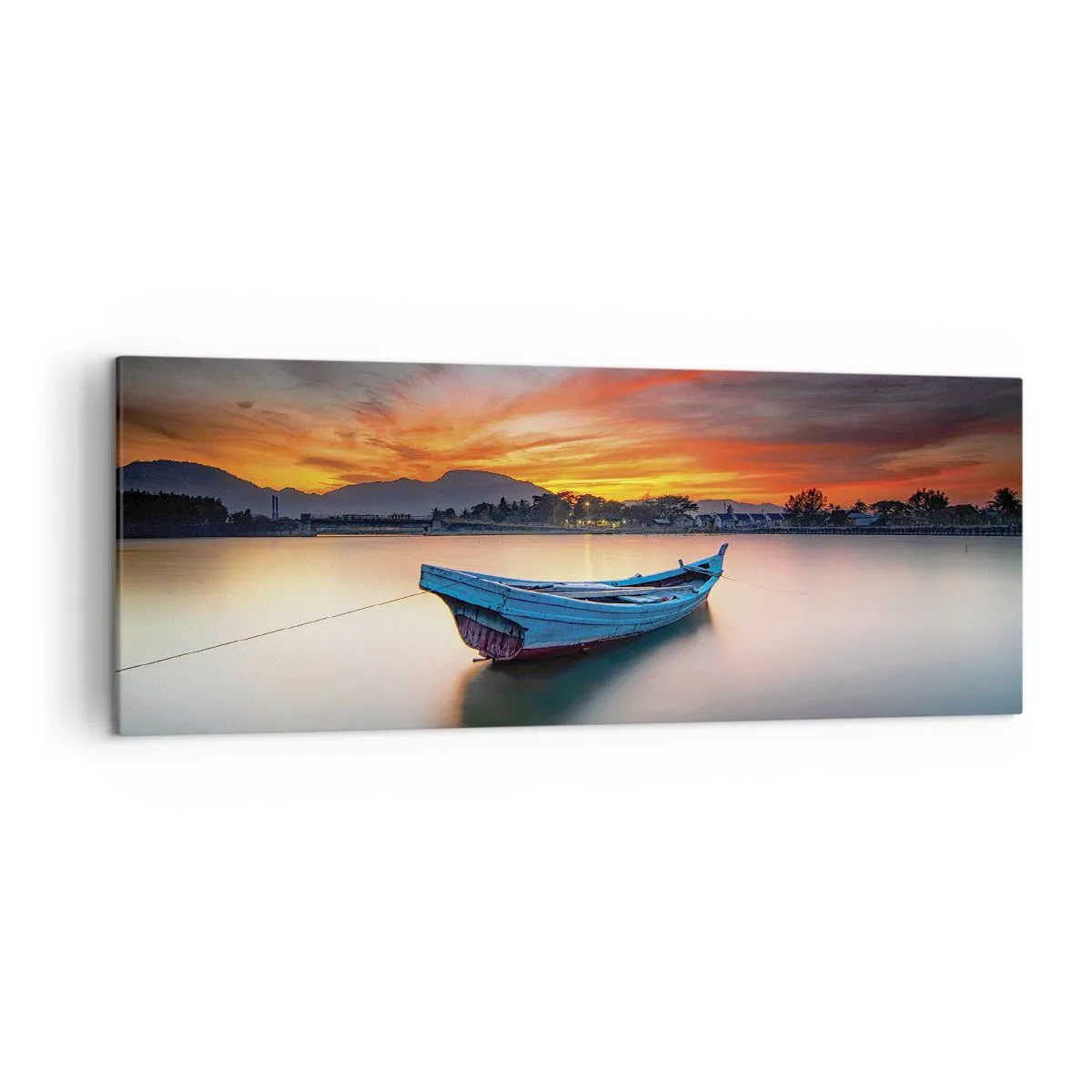 Cuadro sobre lienzo - Impresión de Imagen - Un barco en el agua durante una pintoresca puesta de sol. - 140x50cm - Se avecina una buena noche - Decoración de pared moderna para salón y dormitorio ARTTOR