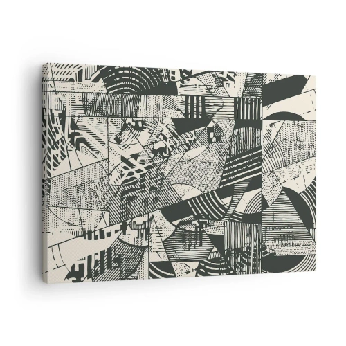 Cuadro sobre lienzo - Impresión de Imagen - Patrones abstractos geométricos en tonos verdes sobre un fondo claro - 70x50cm - La dinámica del presente - Decoración de pared moderna para salón y dormitorio ARTTOR