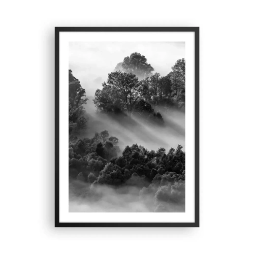 Póster en marco negro - Bosque brumoso en tonos blanco y negro - 50x70cm - Levantarse del sueño - Decoración de pared moderna para salón y dormitorio ARTTOR