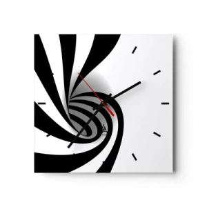 Reloj de pared - Reloj de vidrio - Vórtice óptico abstracto en blanco y negro - 30x30cm - Y sin embargo, gira - Decoración de pared moderna para salón y dormitorio ARTTOR