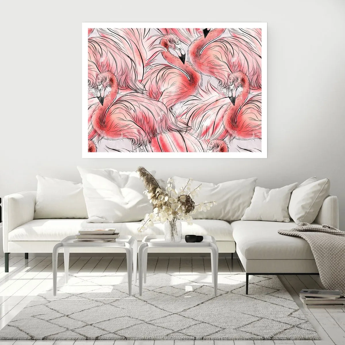 Póster - Delicados dibujos de flamencos rosados - 100x70cm - Ballet de aves - Decoración de pared moderna para salón y dormitorio ARTTOR