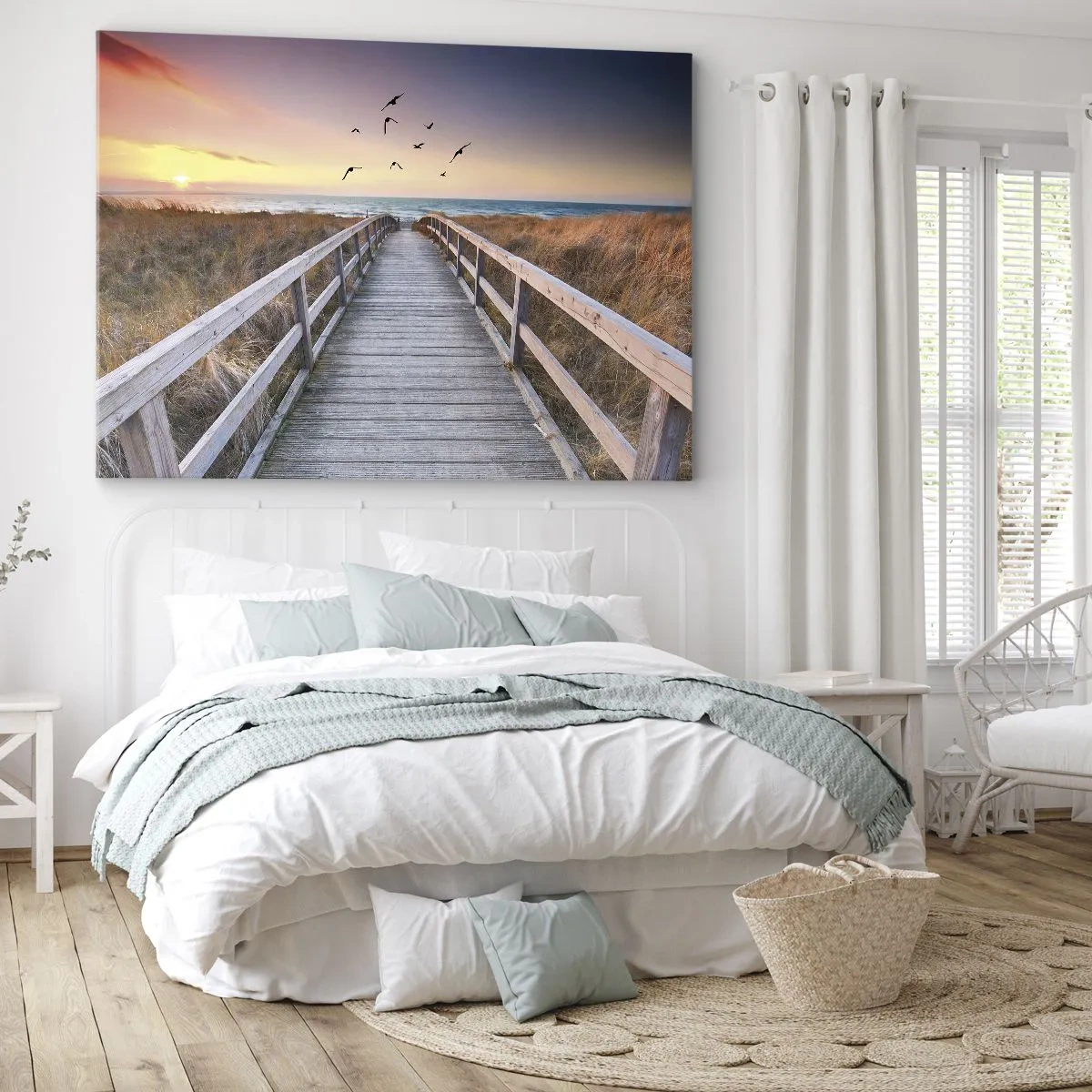 Cuadro sobre lienzo - Impresión de Imagen - Muelle de madera que conduce a la playa al atardecer - 120x80cm - Camino a lo desconocido - Decoración de pared moderna para salón y dormitorio ARTTOR