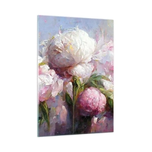 Cuadro sobre vidrio - Impresiones sobre Vidrio - Pintura al óleo de peonías blancas y rosas en flor. - 50x70cm - Un ramo rebosante de vida - Decoración de pared moderna para salón y dormitorio ARTTOR
