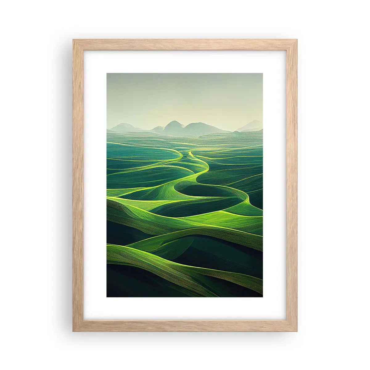 Póster en marco roble claro - Valles en tonos verdes - 30x40 cm