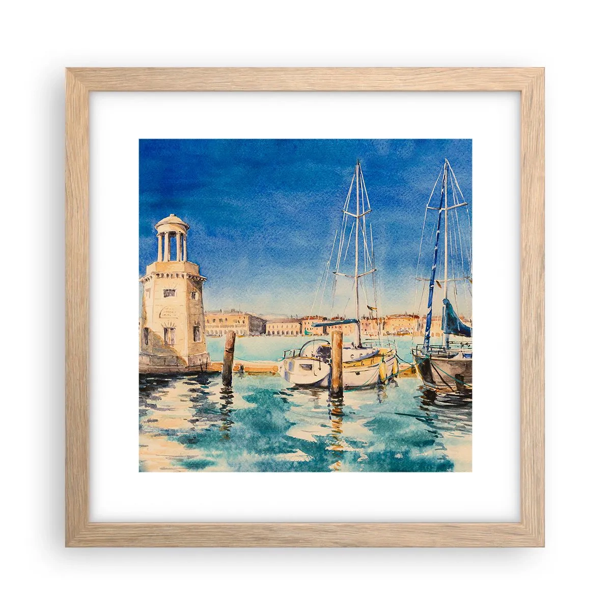 Póster en marco roble claro - Laguna soleada - 30x30 cm