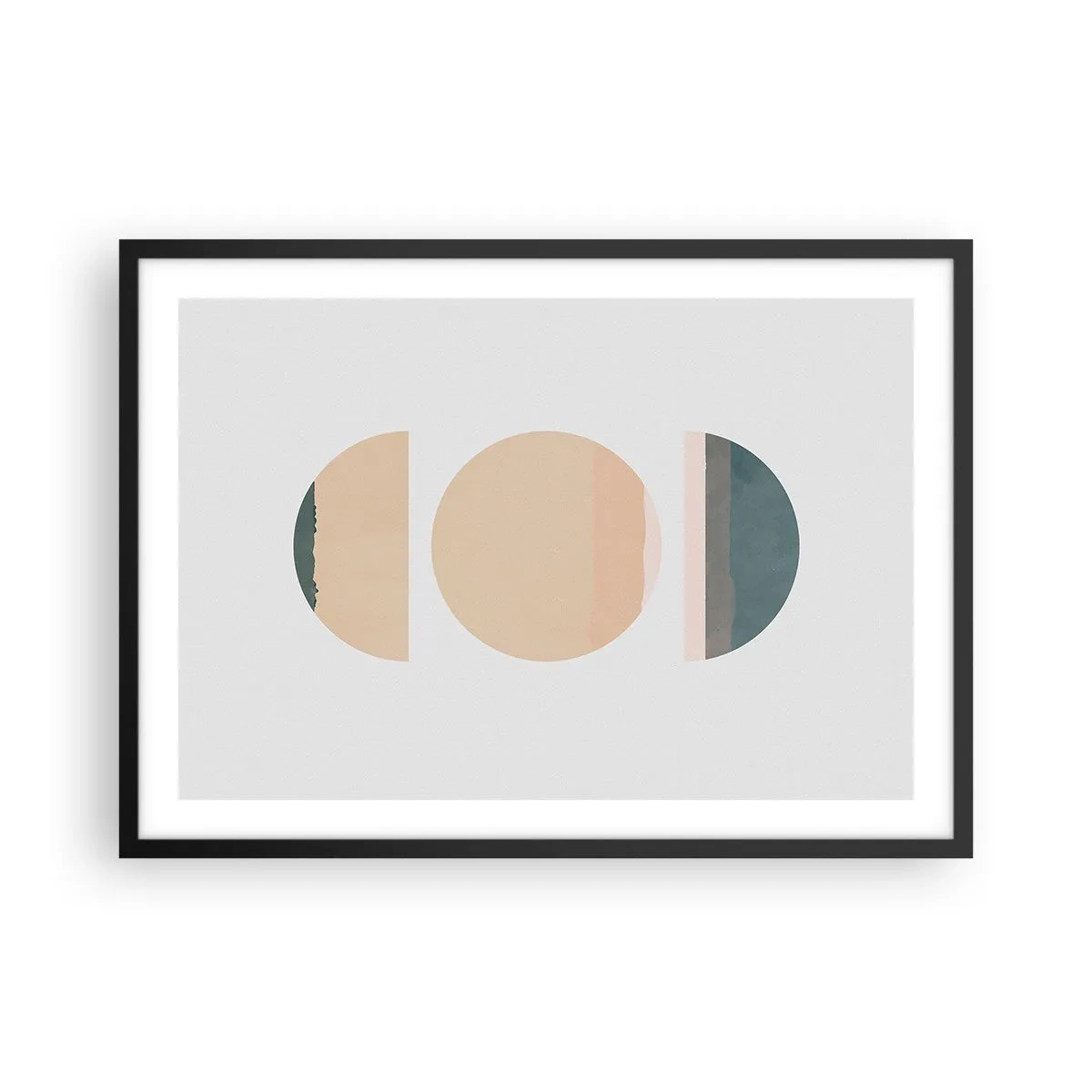Póster en marco negro - Formas geométricas abstractas en colores pastel - 70x50cm - Círculo tras círculo - Decoración de pared moderna para salón y dormitorio ARTTOR