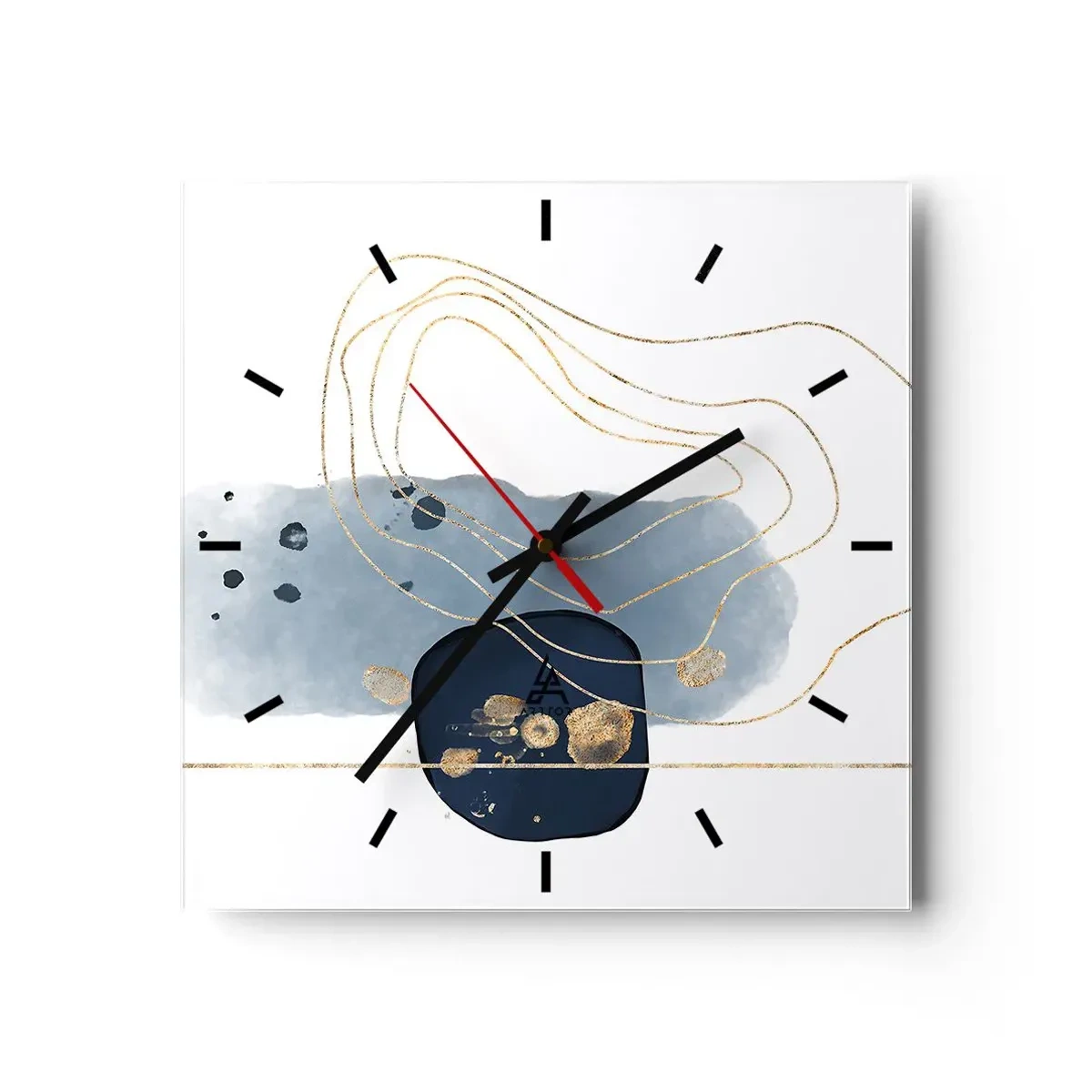 Reloj de pared - Reloj de vidrio - Abstracción en tonos azules y dorados. - 30x30cm - Fantasía azul y oro - Decoración de pared moderna para salón y dormitorio ARTTOR