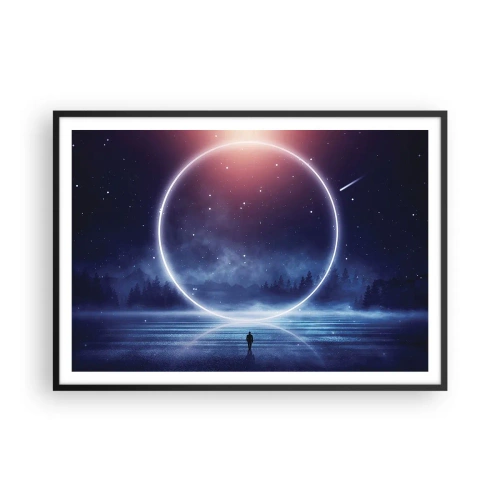 Póster en marco negro - Un paisaje mágico con una figura y un círculo de luz por la noche. - 100x70cm - Ya están aquí... - Decoración de pared moderna para salón y dormitorio ARTTOR