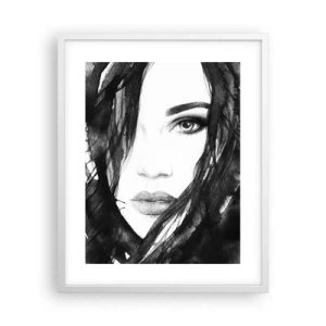 Póster en marco blanco - Retrato de una dama en blanco y negro - 40x50 cm