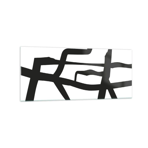 Cuadro sobre vidrio - Impresiones sobre Vidrio - Patrón minimalista en blanco y negro con líneas geométricas. - 120x50cm - Construcción en blanco y negro - Decoración de pared moderna para salón y dormitorio ARTTOR