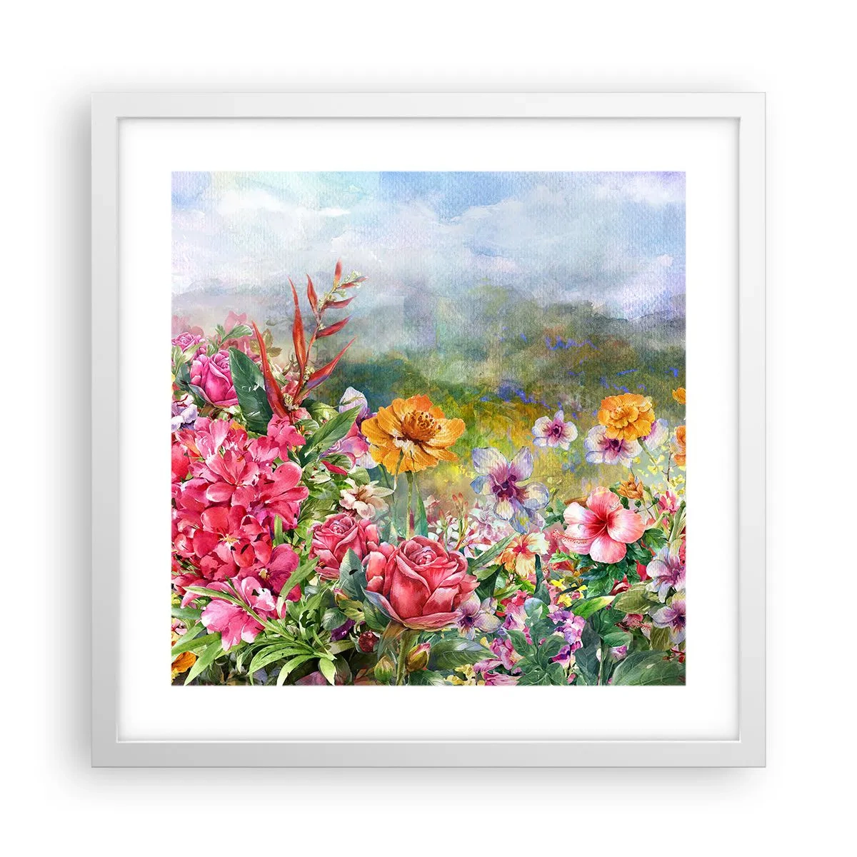 Póster en marco blanco - Un jardín enloquecido - 40x40 cm