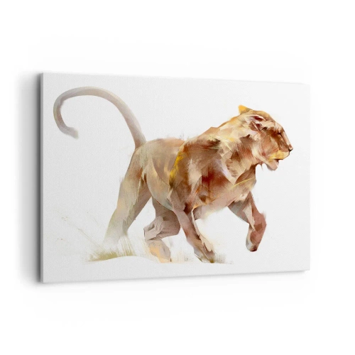 Cuadro sobre lienzo - Impresión de Imagen - Una leona corriendo en una interpretación artística - 100x70cm - Gracia salvaje - Decoración de pared moderna para salón y dormitorio ARTTOR