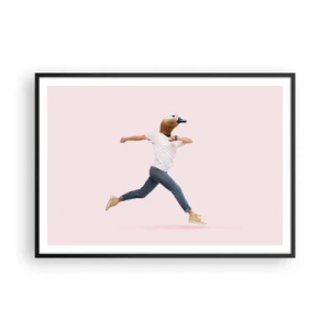Póster en marco negro - Una figura surrealista con cabeza de pato en movimiento. - 100x70cm - Una pizca de absurdez - Decoración de pared moderna para salón y dormitorio ARTTOR