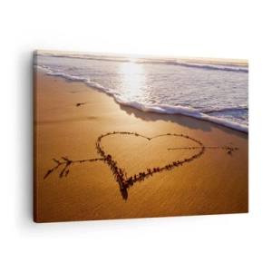Cuadro sobre lienzo - Impresión de Imagen - Un corazón hecho de arena en la playa durante el atardecer. - 70x50cm - Una confesión de vacaciones - Decoración de pared moderna para salón y dormitorio ARTTOR