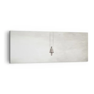 Cuadro sobre lienzo - Impresión de Imagen - Una figura en un columpio suspendida en el espacio. - 140x50cm - El niño que llevamos dentro - Decoración de pared moderna para salón y dormitorio ARTTOR