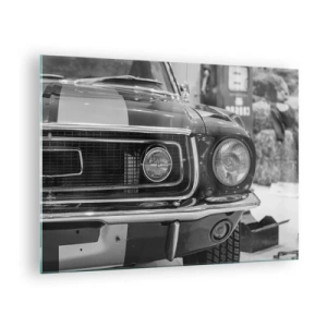 Cuadro sobre vidrio - Impresiones sobre Vidrio - Primer plano del frontal de un coche de carreras clásico. - 70x50cm - Paseo rudo - Decoración de pared moderna para salón y dormitorio ARTTOR