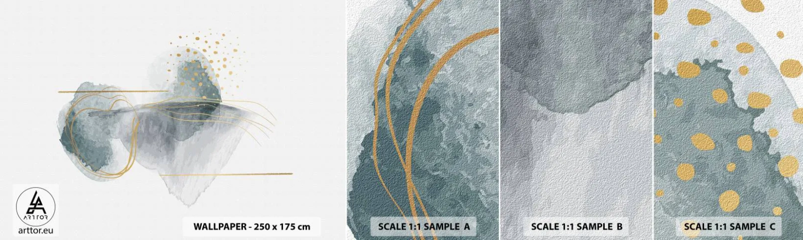 Muestra De Fotomural Standard Eco - Sobre la relación entre el gris y el oro - Abstracción, Pedazo, Formas interesantes - 100x30 cm