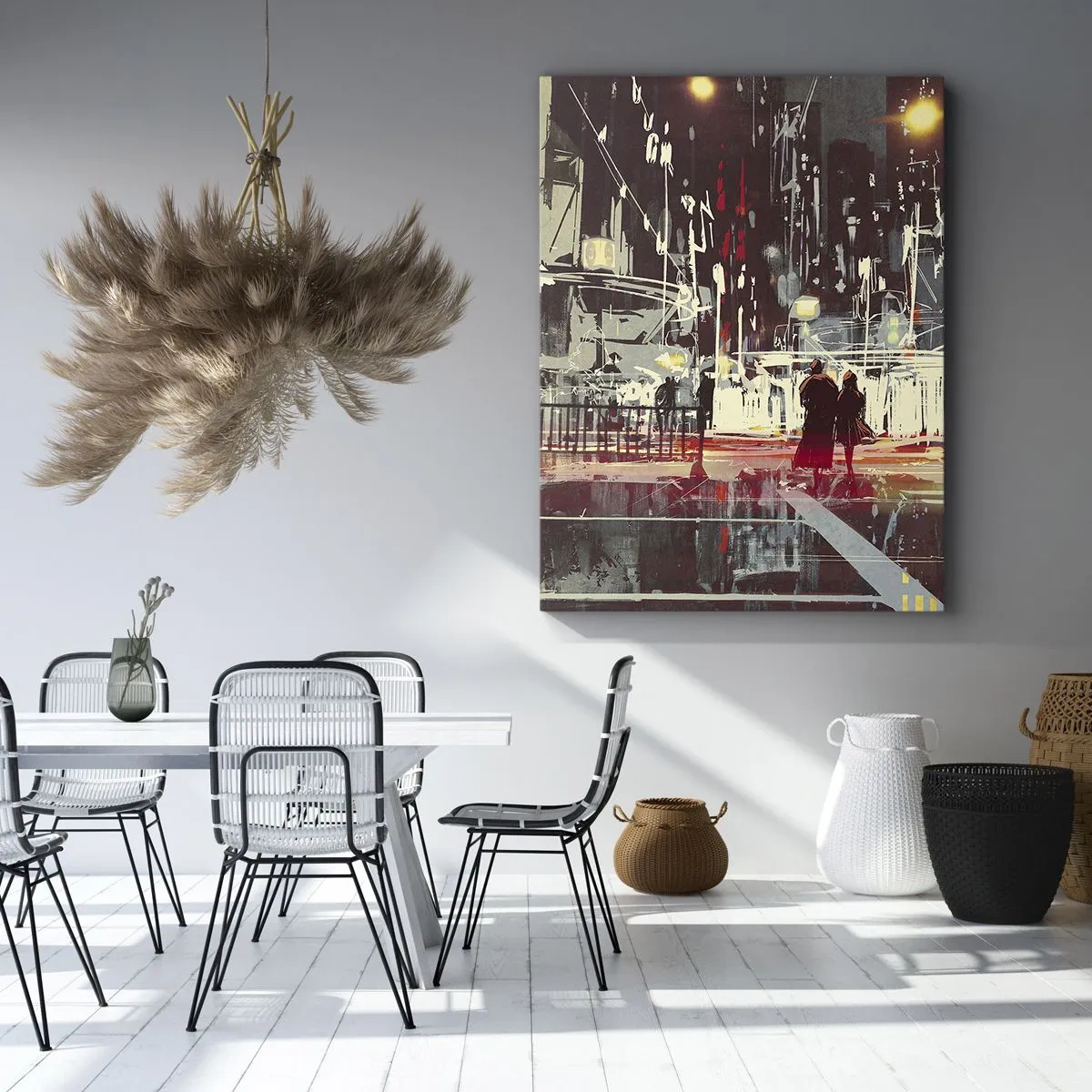 Cuadro sobre lienzo - Impresión de Imagen - Ciudad de noche con luces de neón y siluetas de personas en la calle. - 50x70cm - Una travesía metropolitana - Decoración de pared moderna para salón y dormitorio ARTTOR