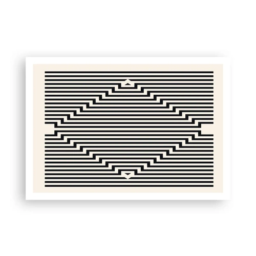 Póster - Líneas blancas y negras que crean un efecto de ilusión geométrica. - 100x70cm - Ilusión geométrica - Decoración de pared moderna para salón y dormitorio ARTTOR