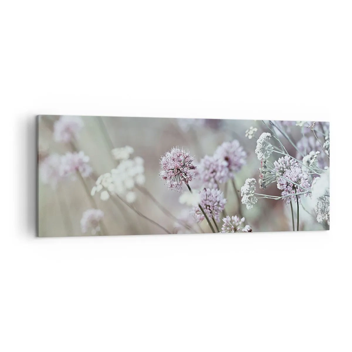 Cuadro sobre lienzo - Impresión de Imagen - Delicadas flores en tonos pastel. - 140x50cm - Dulces filigranas de hierbas - Decoración de pared moderna para salón y dormitorio ARTTOR