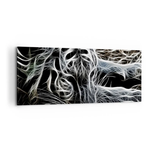 Cuadro sobre lienzo - Impresión de Imagen - Un patrón abstracto que representa la silueta de un gato sobre un fondo negro. - 120x50cm - Un estudio sobre la ligereza felina - Decoración de pared moderna para salón y dormitorio ARTTOR