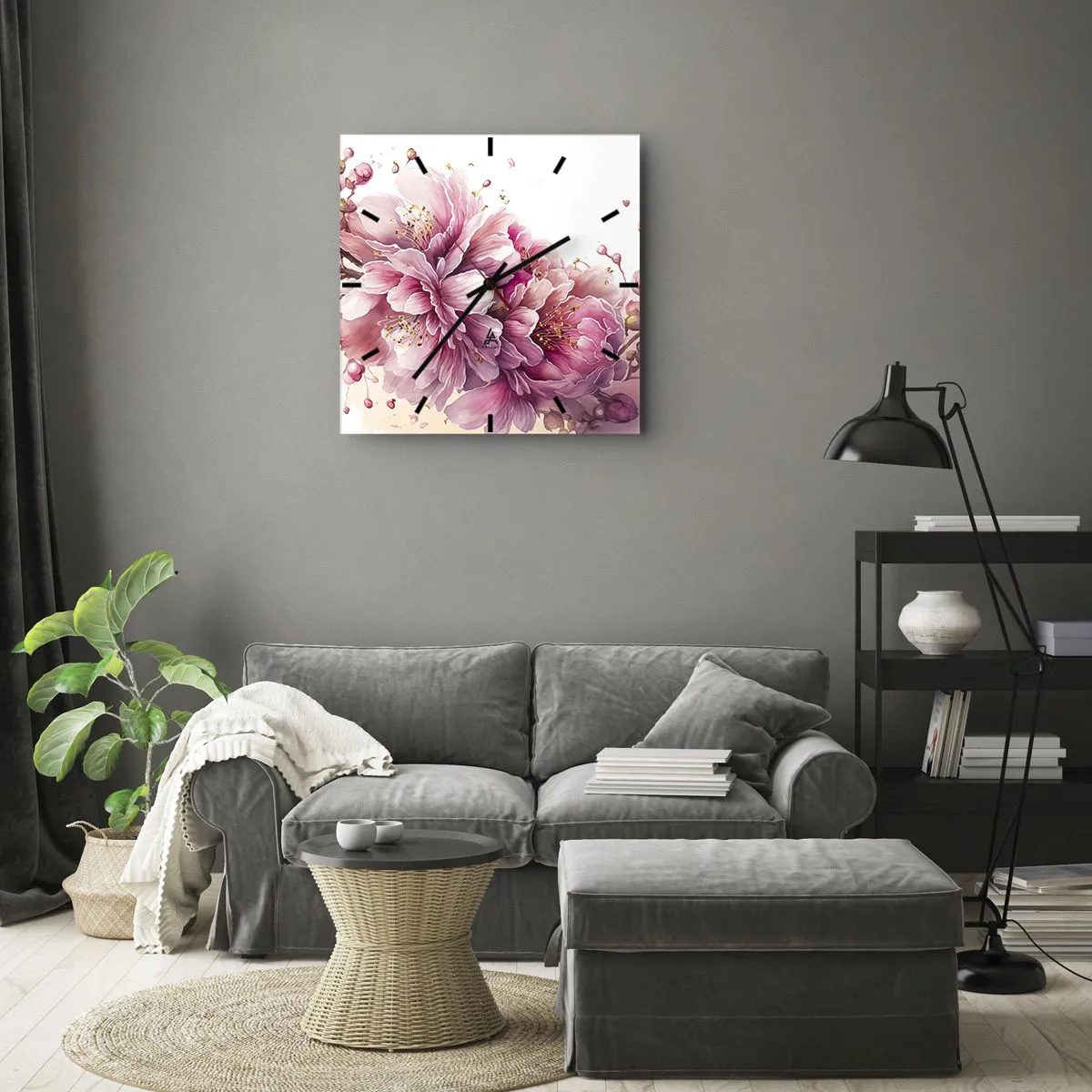 Reloj de pared - Reloj de vidrio - Delicadas flores de cerezo en plena floración sobre un fondo claro. - 30x30cm - Flor de cerezo - Decoración de pared moderna para salón y dormitorio ARTTOR