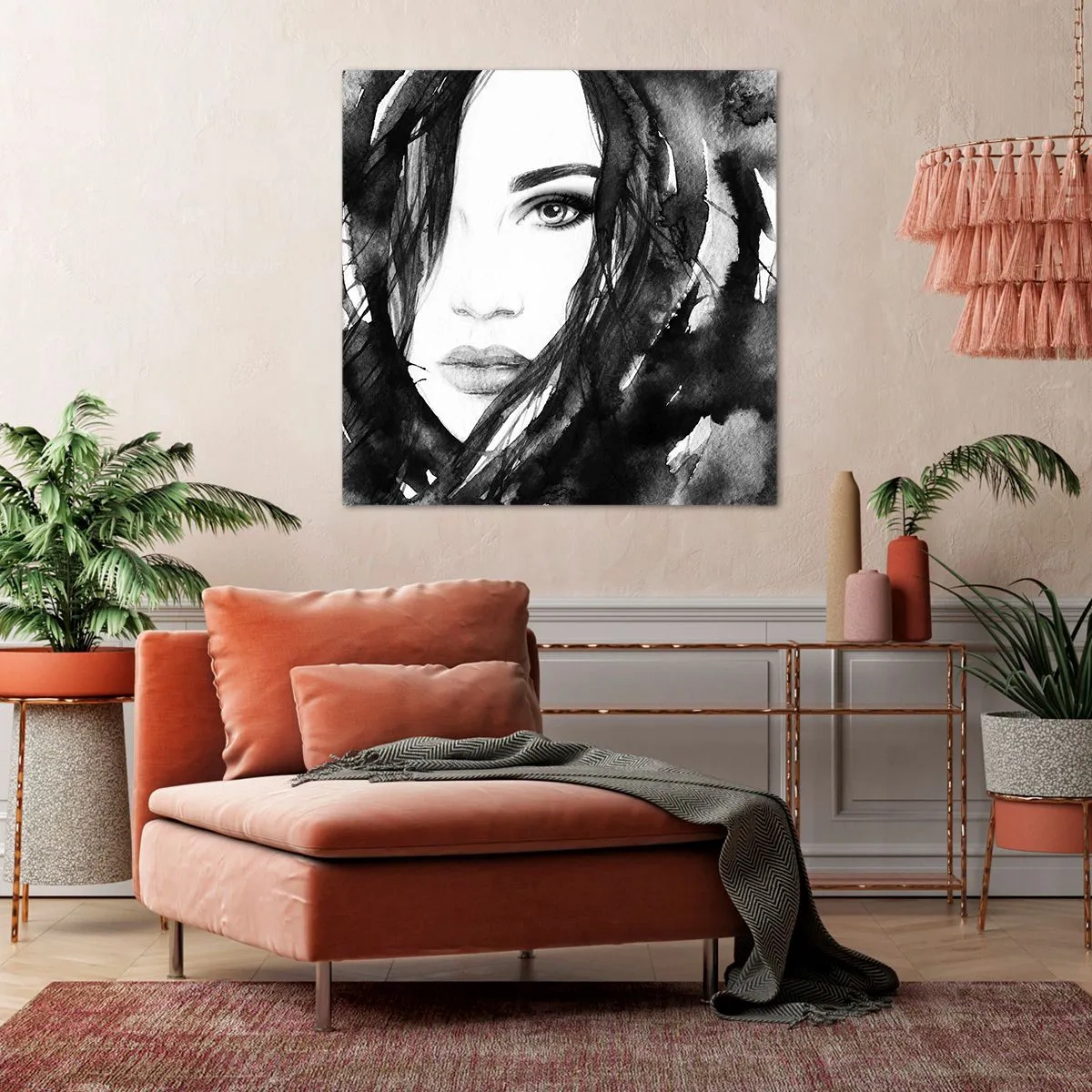 Cuadro sobre lienzo - Impresión de Imagen - Retrato de una dama en blanco y negro - 70x70 cm