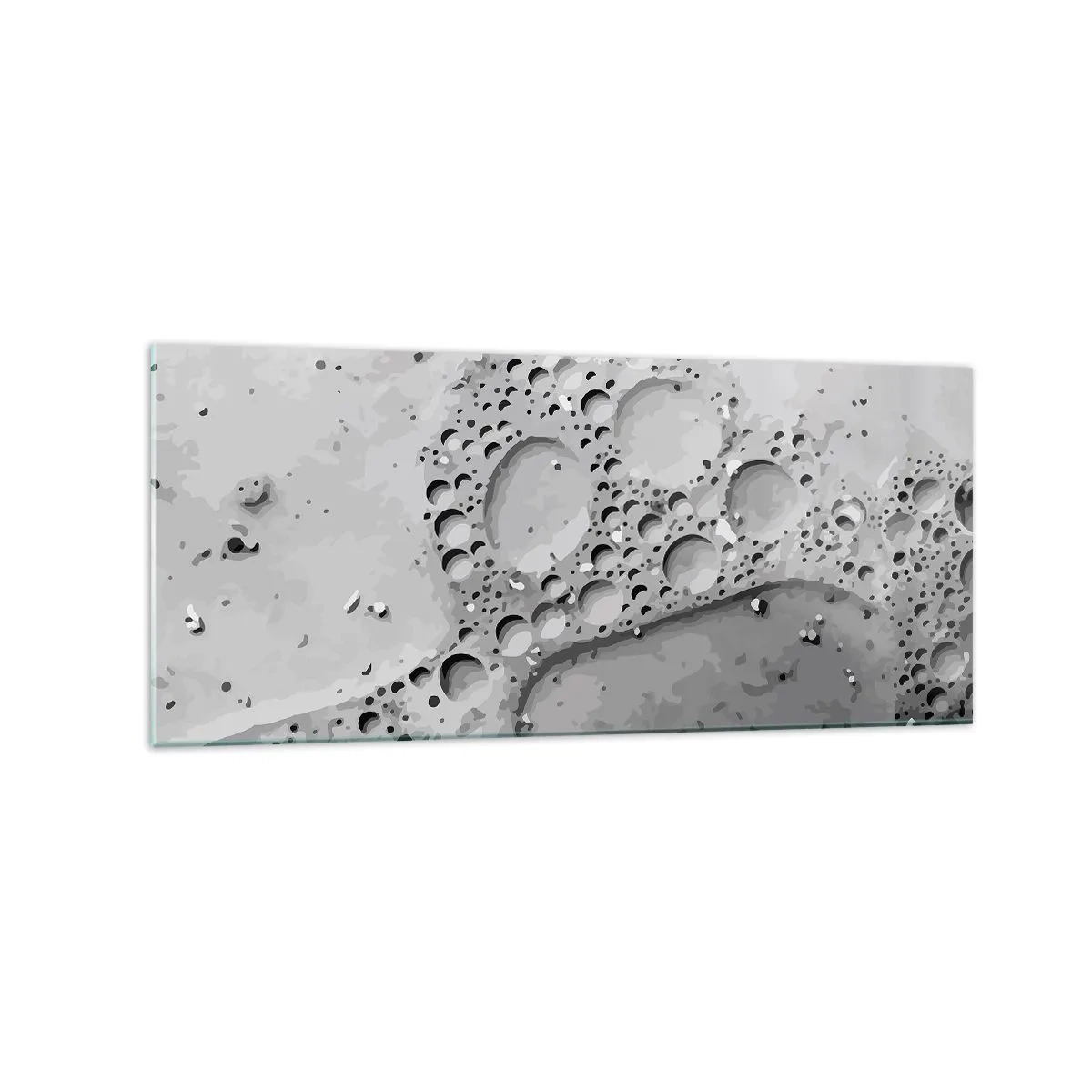 Cuadro sobre vidrio - Impresiones sobre Vidrio - Patrón de burbujas en blanco y negro en un estilo minimalista. - 120x50cm - Rastro espumoso - Decoración de pared moderna para salón y dormitorio ARTTOR