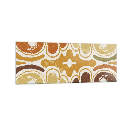 Cuadro sobre vidrio - Impresiones sobre Vidrio - Patrones abstractos cálidos en amarillos y marrones. - 140x50cm - Abstracción sentimental - Decoración de pared moderna para salón y dormitorio ARTTOR