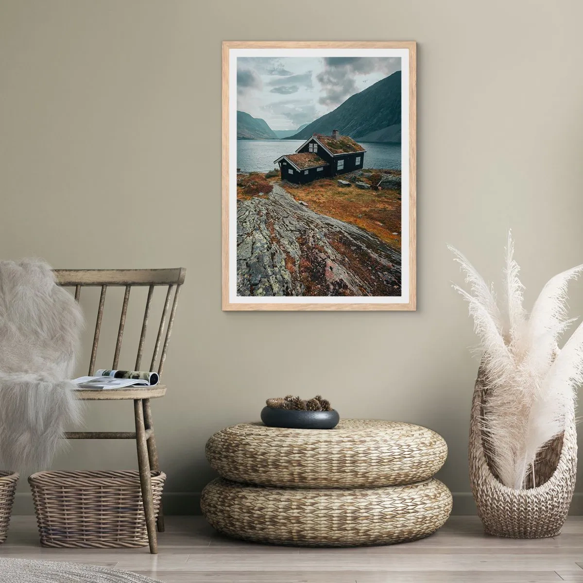 Póster en marco roble claro - Verano en los fiordos - 30x40 cm