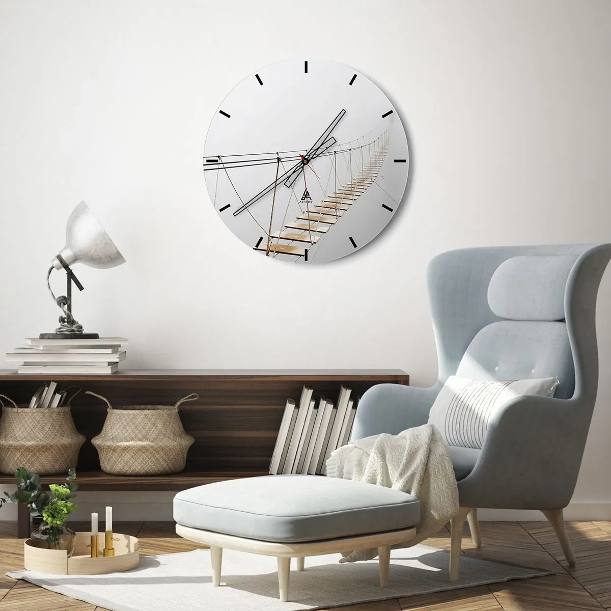 Reloj de pared - Reloj de vidrio - Mujer vestida de negro sentada en un balcón en blanco y negro - 30x30cm - ¿Adónde le llevará? - Decoración de pared moderna para salón, cocina y dormitorio ARTTOR