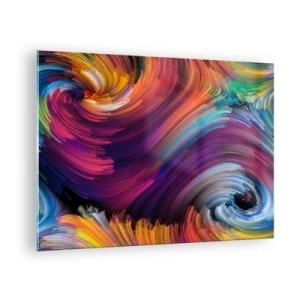 Cuadro sobre vidrio - Impresiones sobre Vidrio - Remolinos coloridos y pinceladas dinámicas en abstracción. - 70x50cm - El comienzo de un nuevo mundo - Decoración de pared moderna para salón y dormitorio ARTTOR