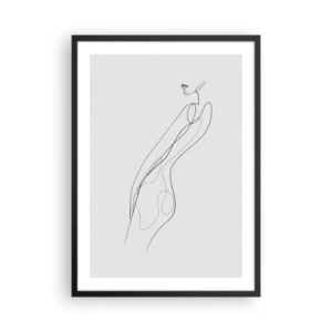Póster en marco negro - Un boceto minimalista de una silueta femenina sobre un fondo claro. - 50x70cm - Apenas una promesa - Decoración de pared moderna para salón y dormitorio ARTTOR