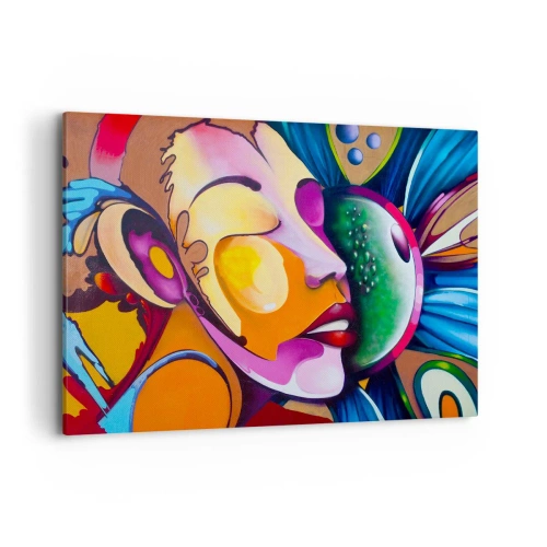 Cuadro sobre lienzo - Impresión de Imagen - Una abstracción colorida con un motivo facial en una composición dinámica. - 100x70cm - Toque de color - Decoración de pared moderna para salón y dormitorio ARTTOR