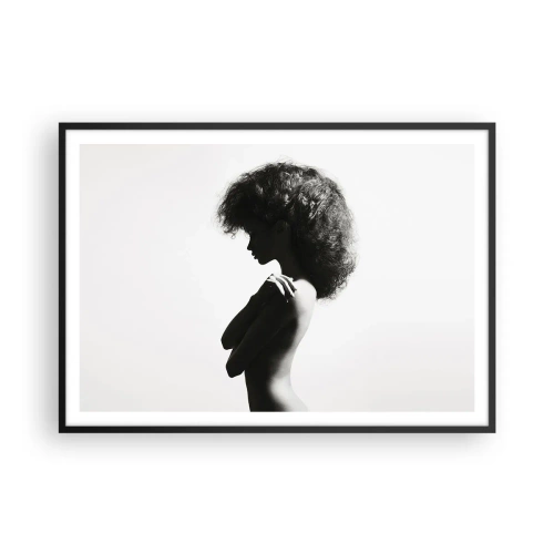 Póster en marco negro - Una silueta sutil de una mujer en tonos blanco y negro sobre un fondo claro. - 100x70cm - Como una flor en un tallo delgado - Decoración de pared moderna para salón y dormitorio ARTTOR