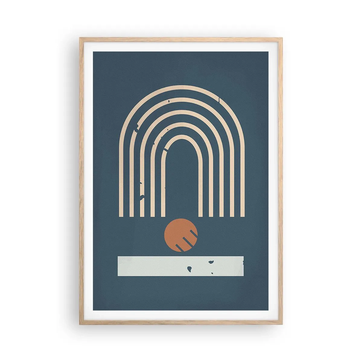 Póster en marco roble claro - Geometría sobre azul marino - 70x100 cm