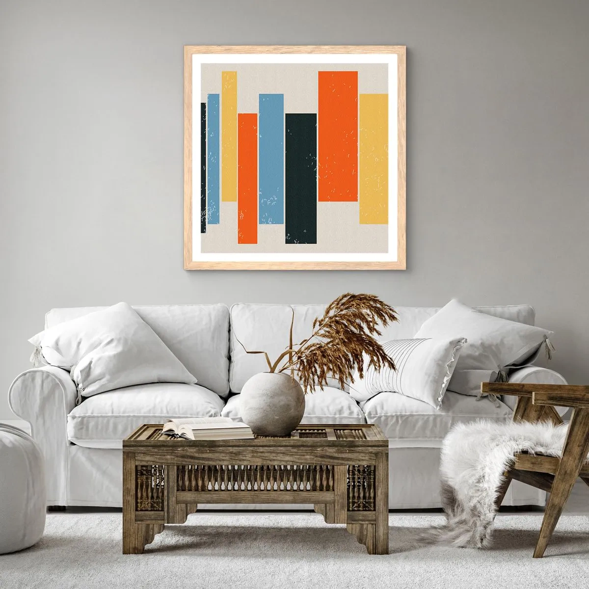 Póster en marco roble claro - Barras multicolor - 50x50 cm