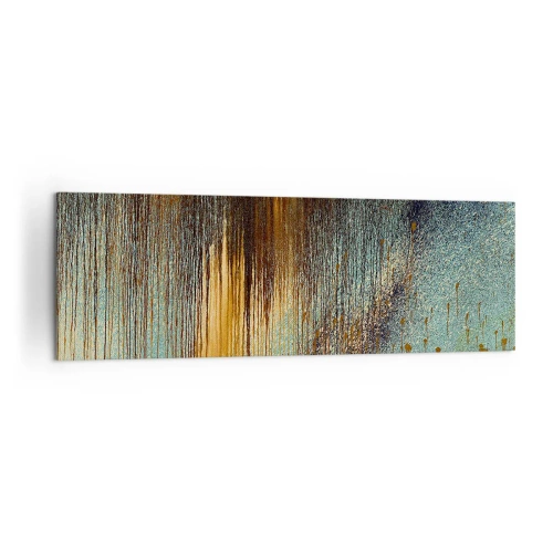 Cuadro sobre lienzo - Impresión de Imagen - Una composición abstracta de colores en tonos dorados, marrones y azules. - 160x50cm - Una composición colorista no accidental - Decoración de pared moderna para salón y dormitorio ARTTOR