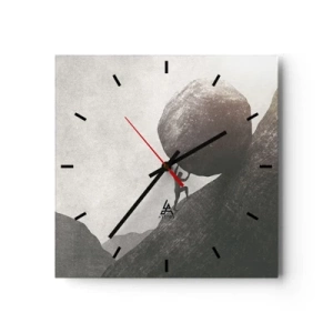 Reloj de pared - Reloj de vidrio - Un hombre trepando una enorme roca por una colina. - 30x30cm - Creo, contra toda esperanza - Decoración de pared moderna para salón y dormitorio ARTTOR