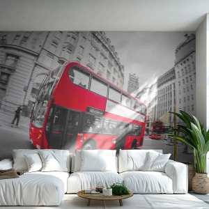 Fotomural Autadhesivo Deluxe Sticker - Londres tradicional - en autobús - Ciudad, Londres, autobús rojo - 100x70 cm