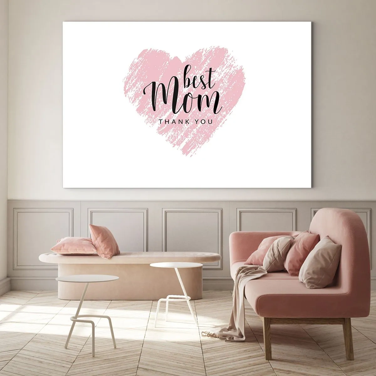Cuadro sobre vidrio - Impresiones sobre Vidrio - Un corazón rosa con las palabras "Mejor mamá" sobre un fondo blanco. - 70x50cm - En cualquier momento de tu vida - Decoración de pared moderna para salón y dormitorio ARTTOR