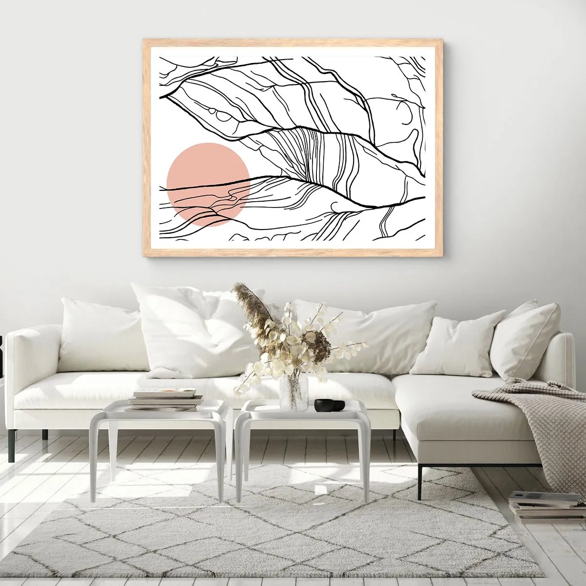Póster en marco roble claro - En una red de ramas - 70x50 cm