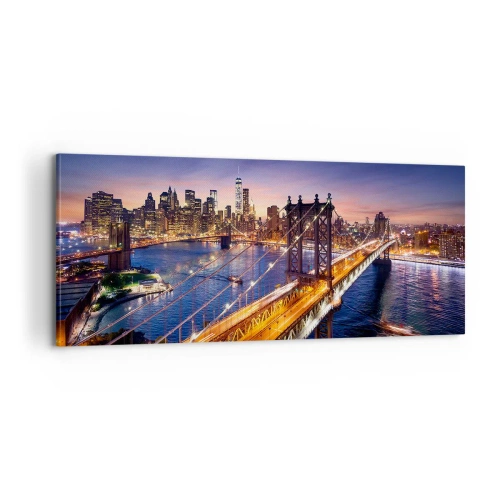 Cuadro sobre lienzo - Impresión de Imagen - Un puente luminoso hacia el corazón de la ciudad - 100x40 cm