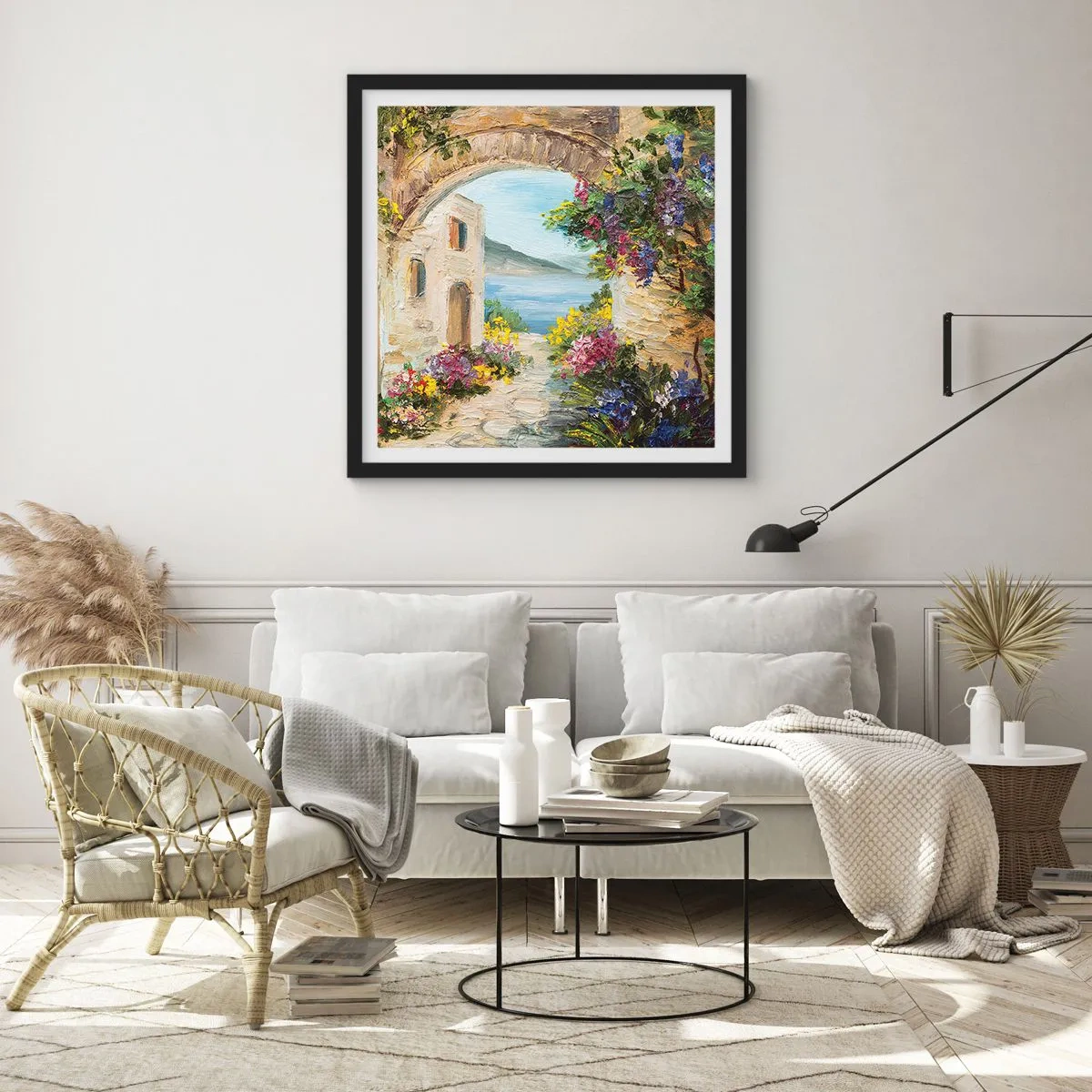 Póster en marco negro - El encanto del paisaje costero - 30x30 cm