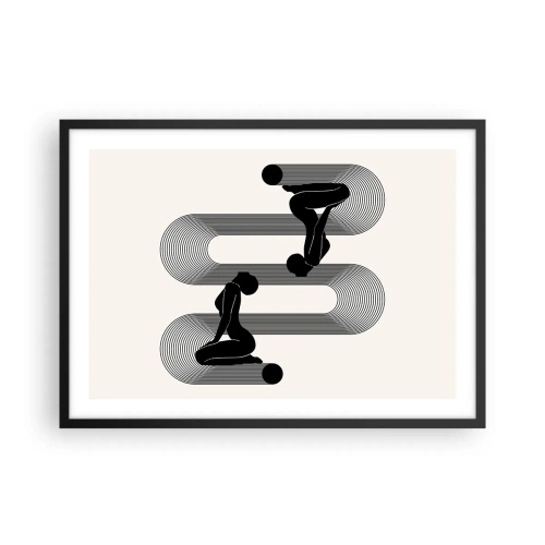 Póster en marco negro - Siluetas negras con líneas geométricas sobre un fondo claro - 70x50cm - Simetría sensual - Decoración de pared moderna para salón y dormitorio ARTTOR
