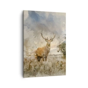 Cuadro sobre lienzo - Impresión de Imagen - Un ciervo en un entorno natural en estilo acuarela. - 50x70cm - Dignidad - fuerza - encanto - Decoración de pared moderna para salón y dormitorio ARTTOR