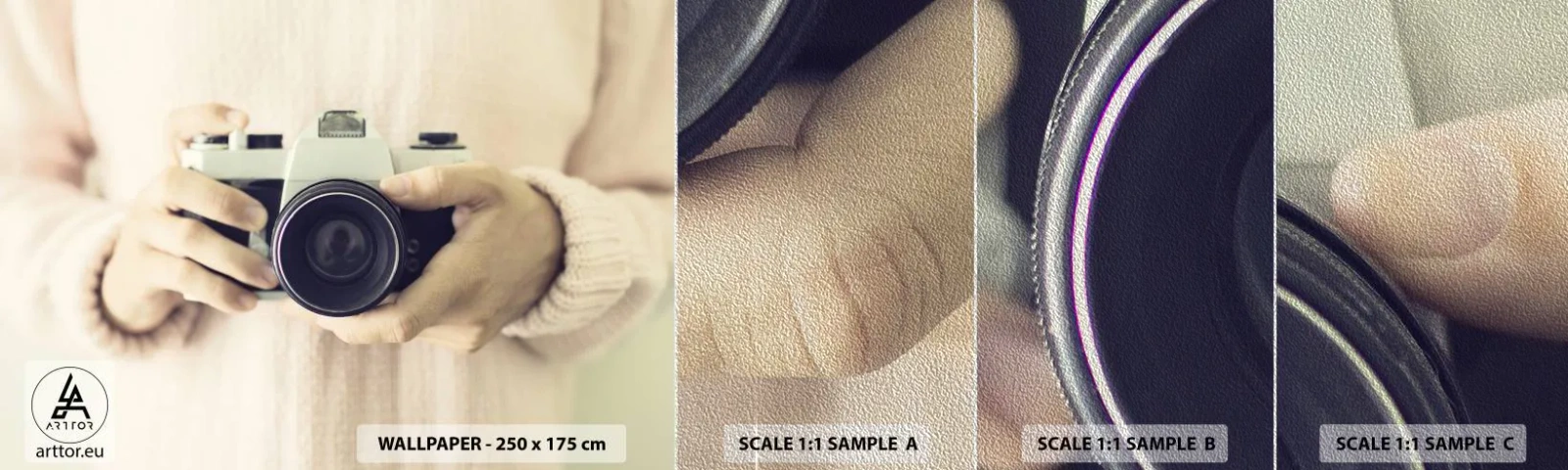 Muestra de fotomural Premium Sand - Una visión diferente - Cámara, Vintage, Fotografía - 100x30 cm