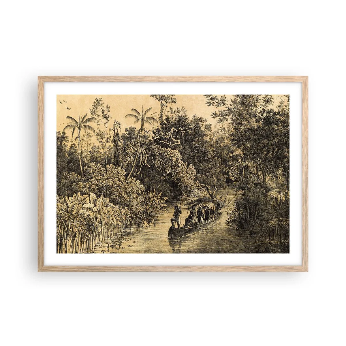 Póster en marco roble claro - Expedición a la fuente - 70x50 cm