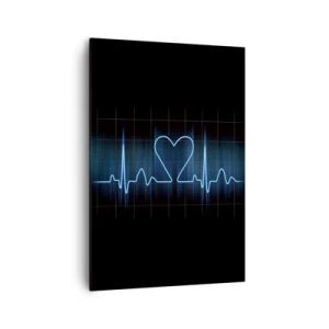 Cuadro sobre lienzo - Impresión de Imagen - Una línea salvavidas con un corazón sobre un fondo de monitoreo médico en tonos azules. - 70x100cm - El ritmo del corazón - Decoración de pared moderna para salón y dormitorio ARTTOR